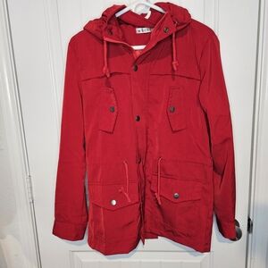 WSGYJ Red M Utility Anorak Jacket with Hood, Drawstring Waist-M